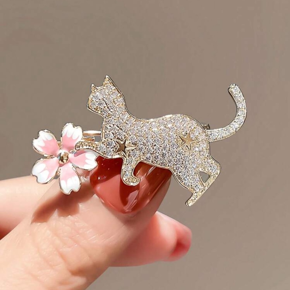 Rhinestone Cat Brooch, Rhinestone Kitten Brooch, Cat Lover Gift